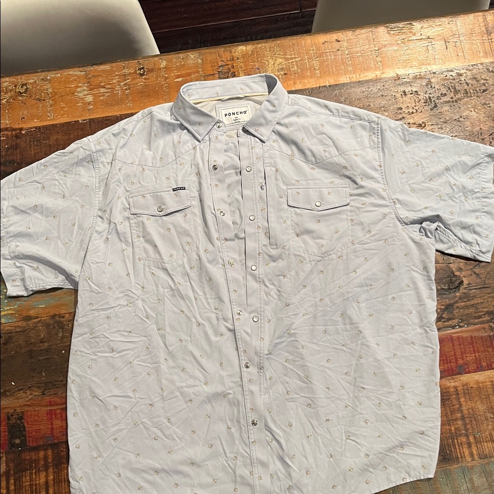 Poncho Sky Blue Button-Up Shirt with Detail